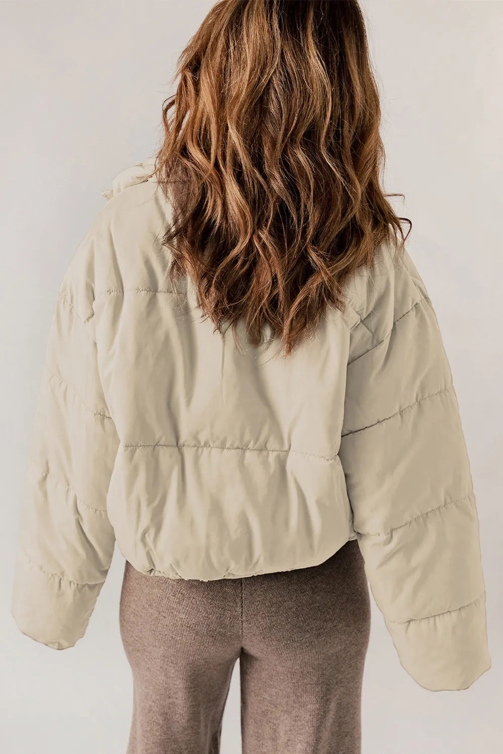 Winter Puffer Coat Women Zip Up Stand Collar Padded