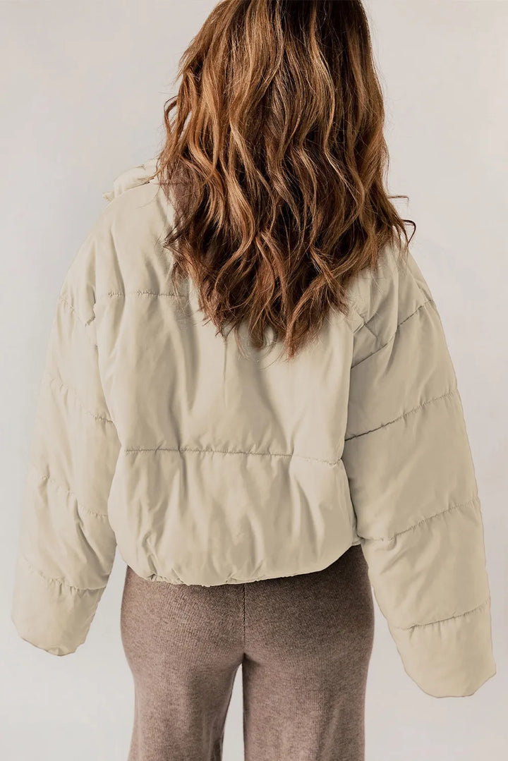 Winter Puffer Coat Women Zip Up Stand Collar Padded