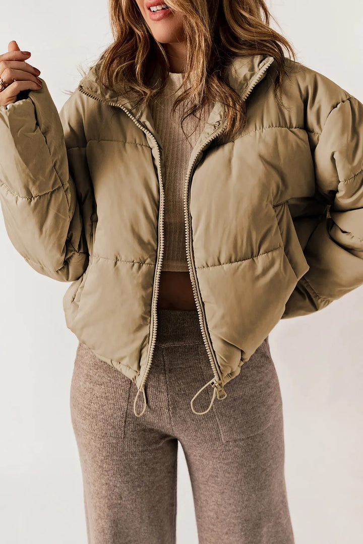 Winter Puffer Coat Women Zip Up Stand Collar Padded
