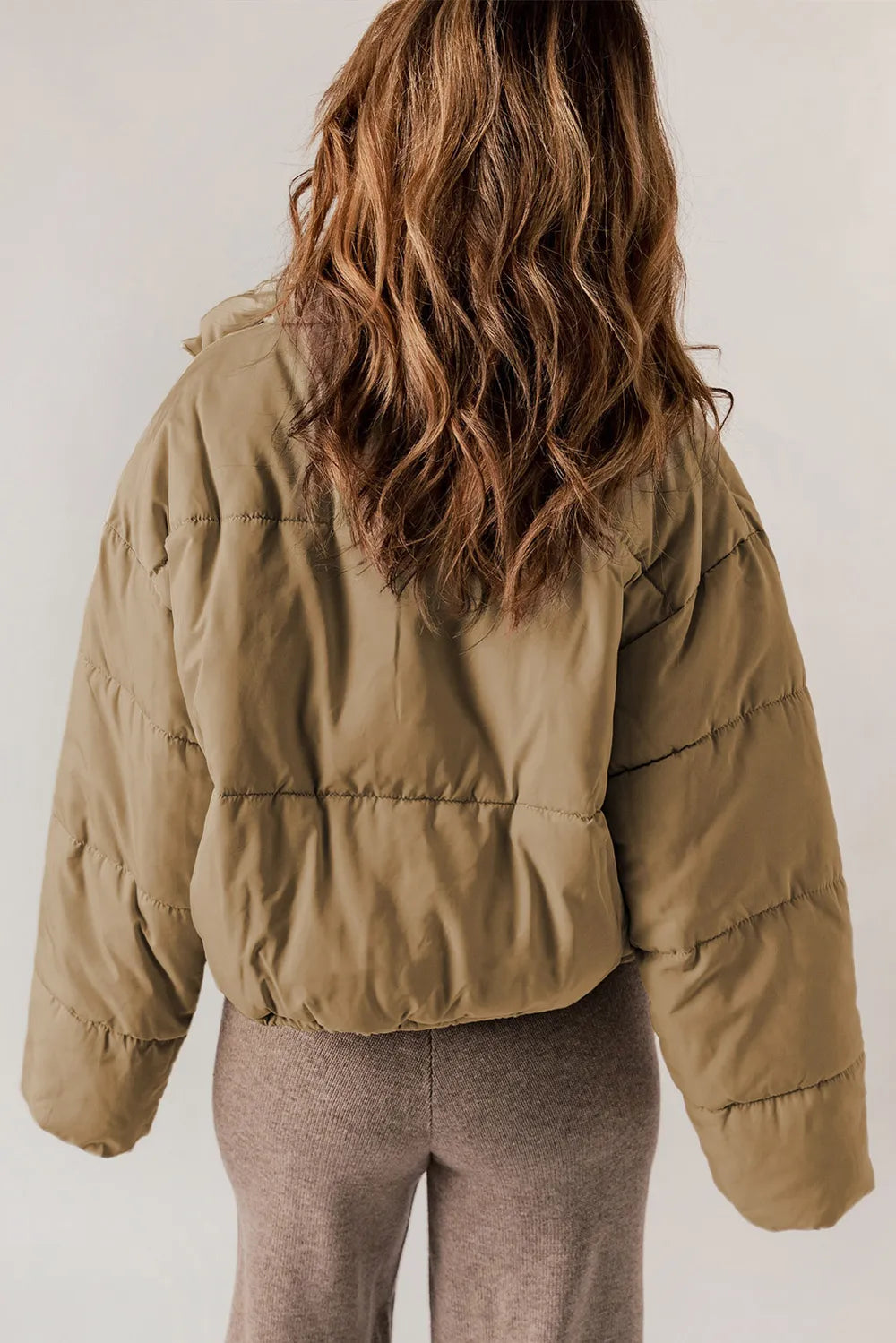 Winter Puffer Coat Women Zip Up Stand Collar Padded