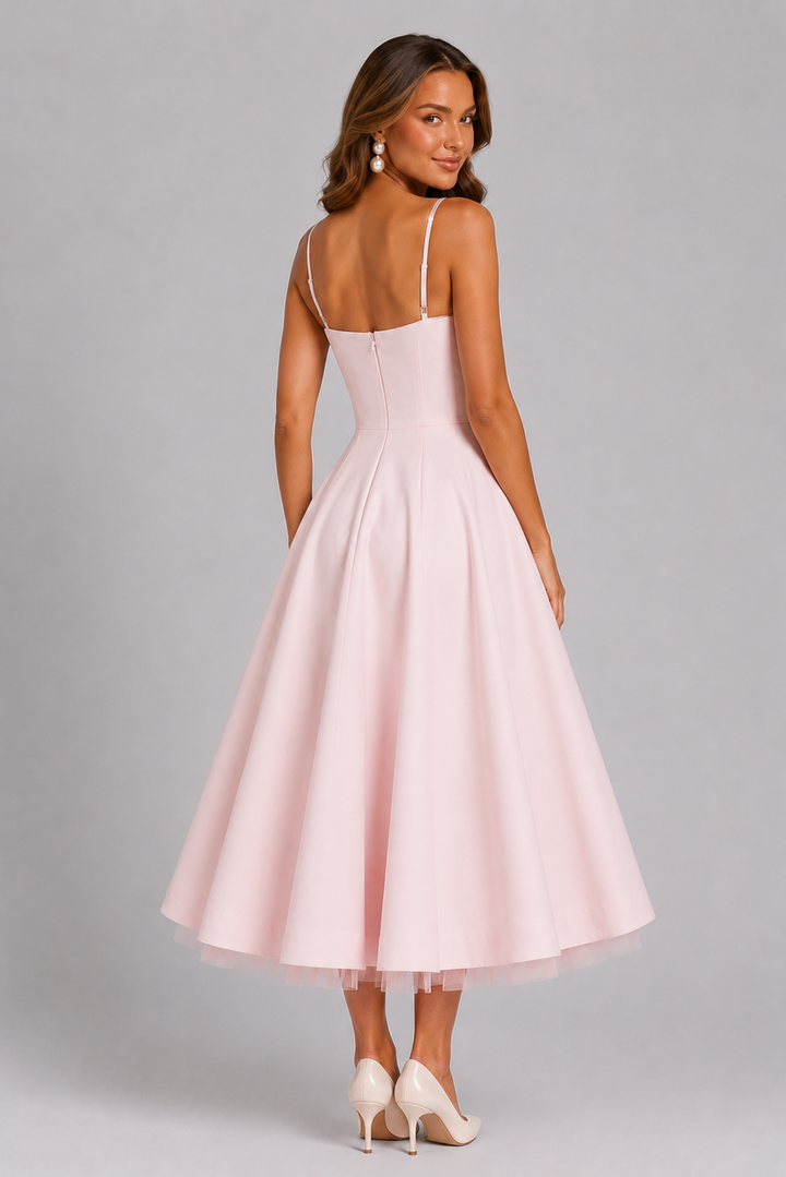 Seraphina's | Corset Spaghetti Strap Midi Wedding Guest Dress