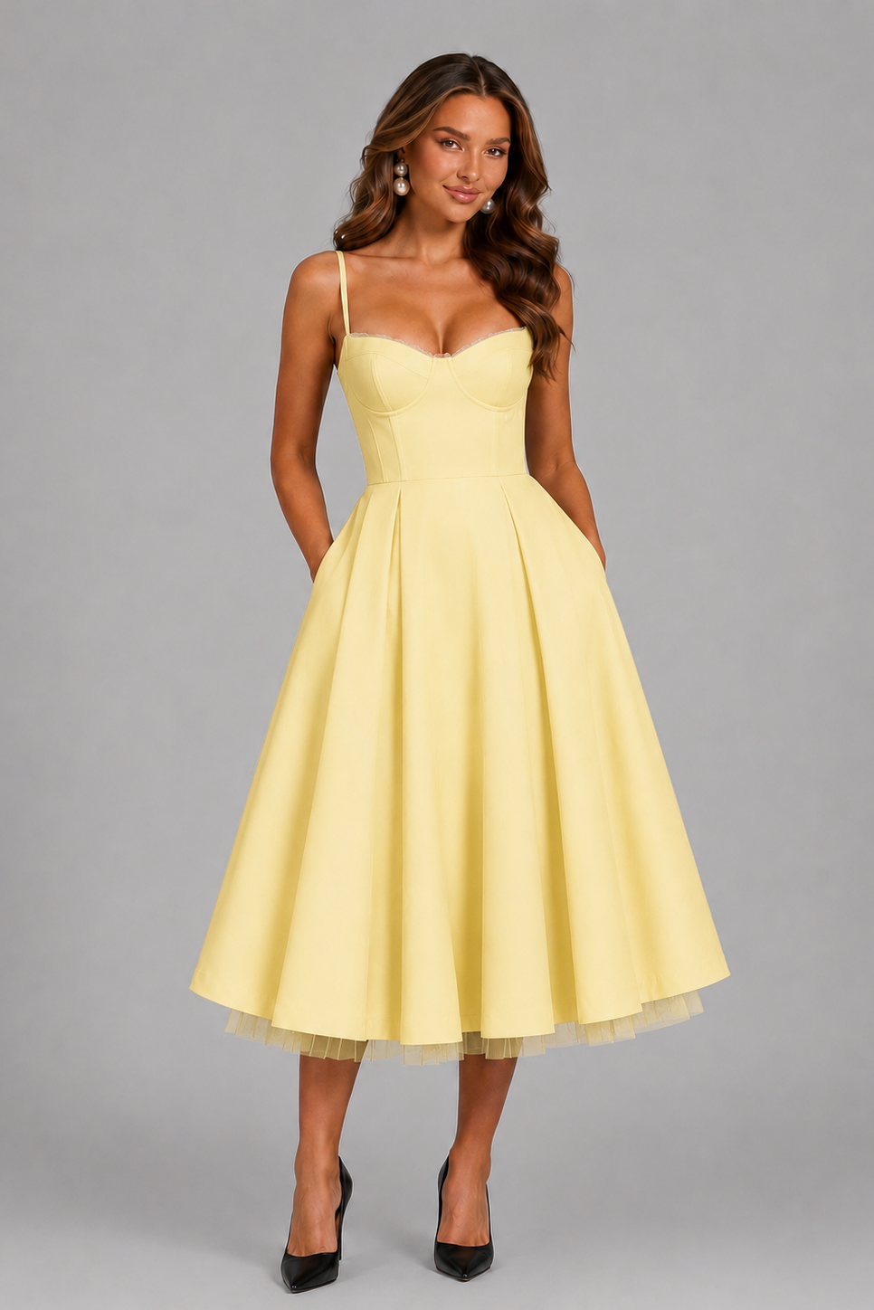 Seraphina's | Corset Spaghetti Strap Midi Wedding Guest Dress