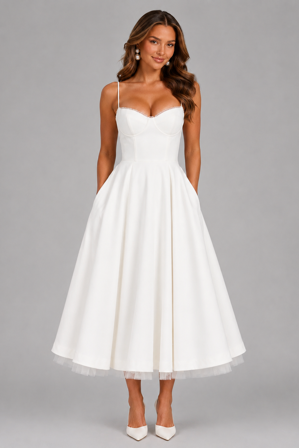 Seraphina's | Corset Spaghetti Strap Midi Wedding Guest Dress