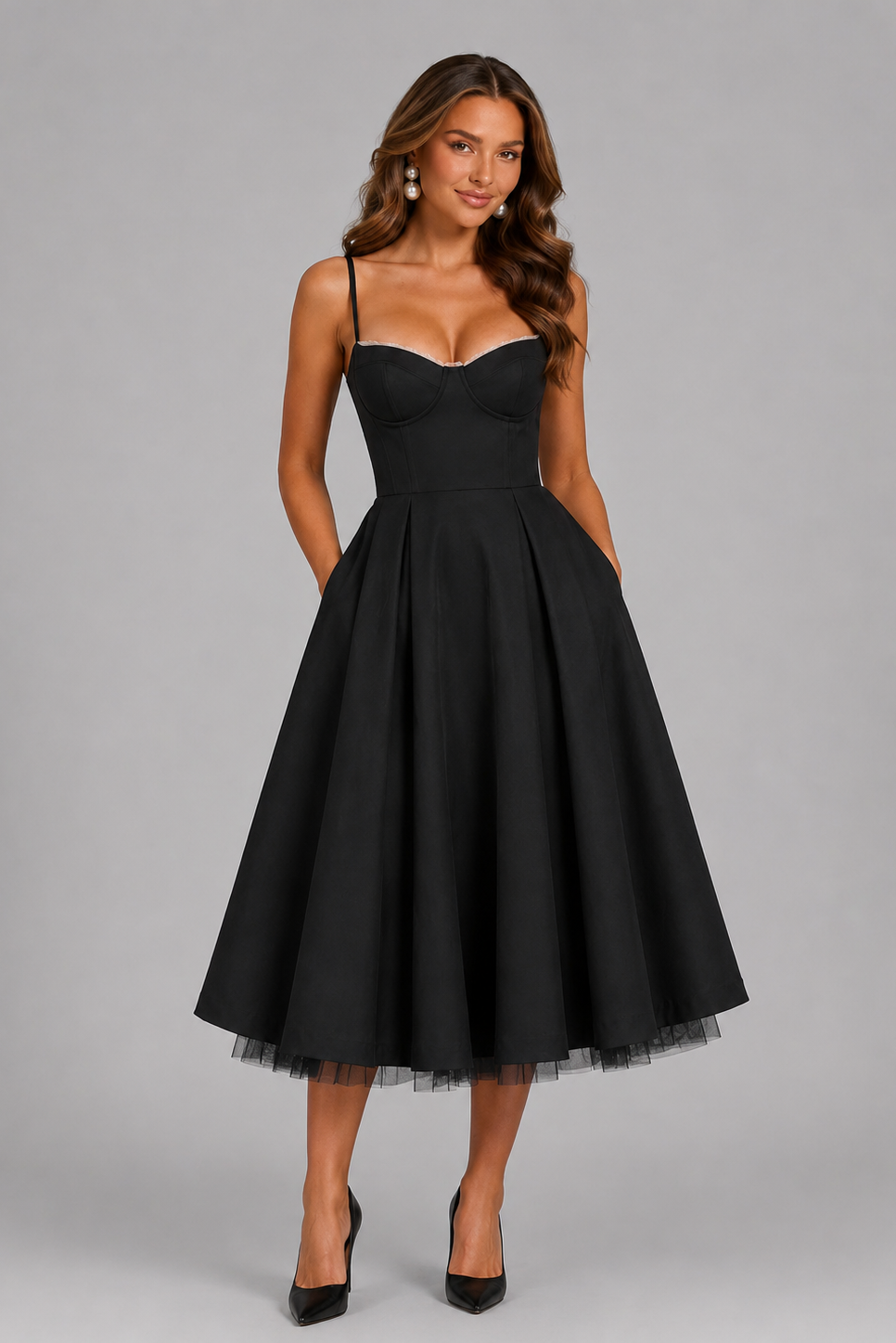 Seraphina's | Corset Spaghetti Strap Midi Wedding Guest Dress