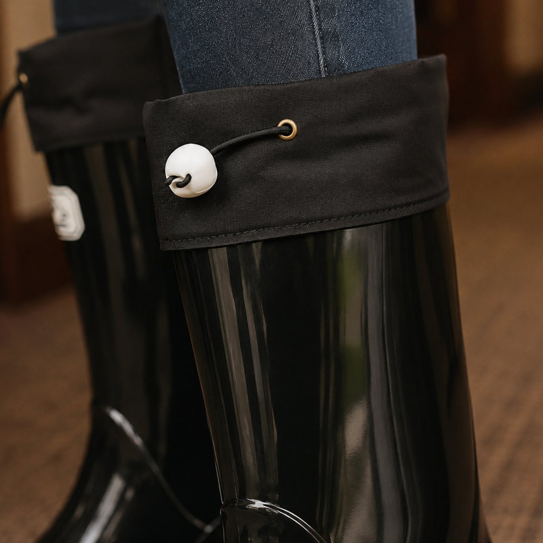 Women's Glossy Drawstring Knee-High Rain Boots