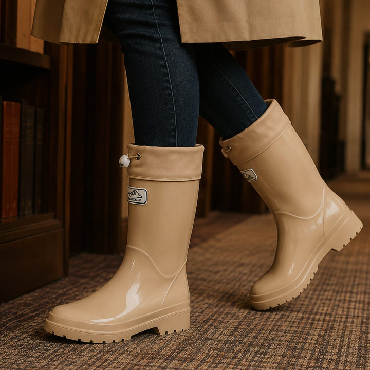 Women's Glossy Drawstring Knee-High Rain Boots