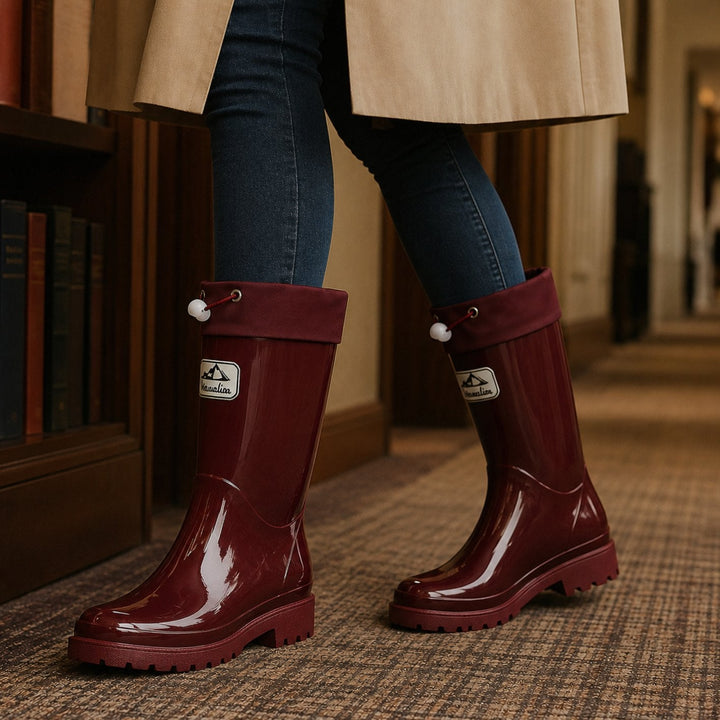 Women's Glossy Drawstring Knee-High Rain Boots