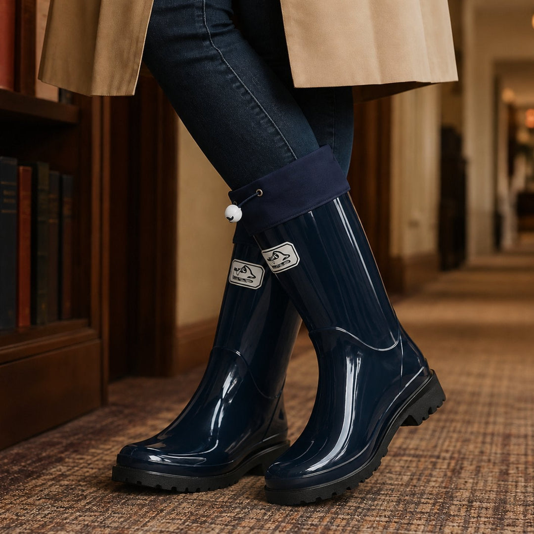 Women's Glossy Drawstring Knee-High Rain Boots