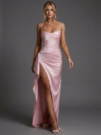 Isabella | Women's Spaghetti Strap Ruched Bodycon Maxi Dress