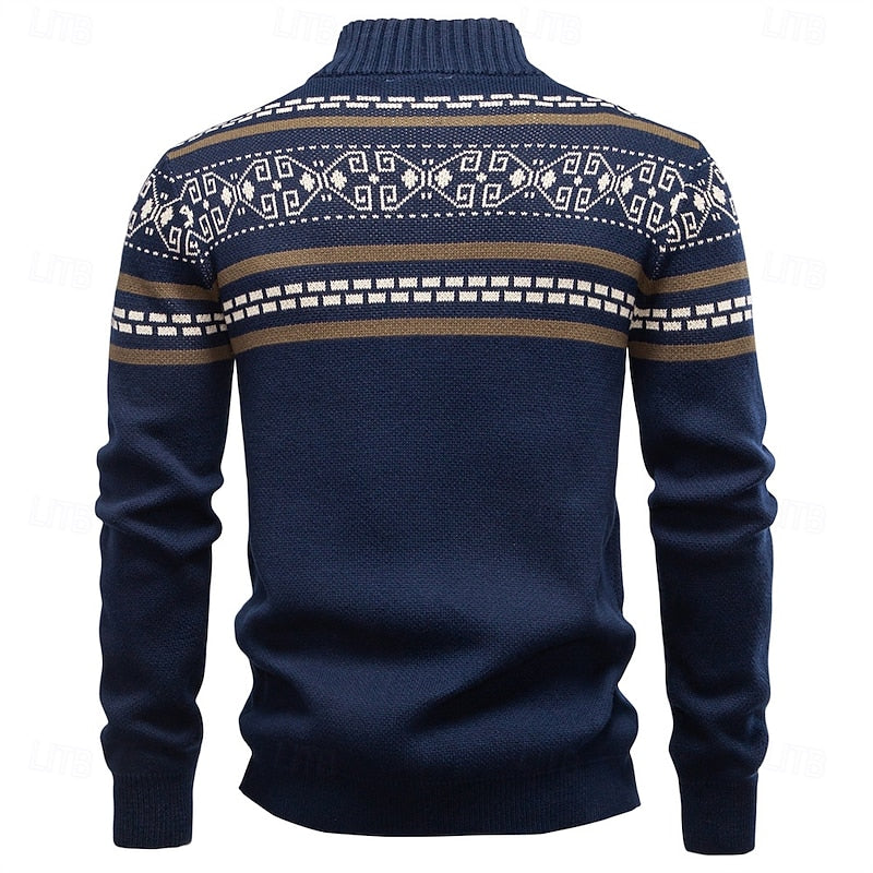 Men's Fair Isle Full-Zip Christmas Cardigan with Stand Collar