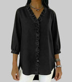 Zara | Women's Ruffle V-Neck 3/4 Sleeve Blouse