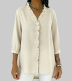 Zara | Women's Ruffle V-Neck 3/4 Sleeve Blouse