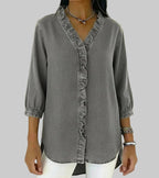 Zara | Women's Ruffle V-Neck 3/4 Sleeve Blouse
