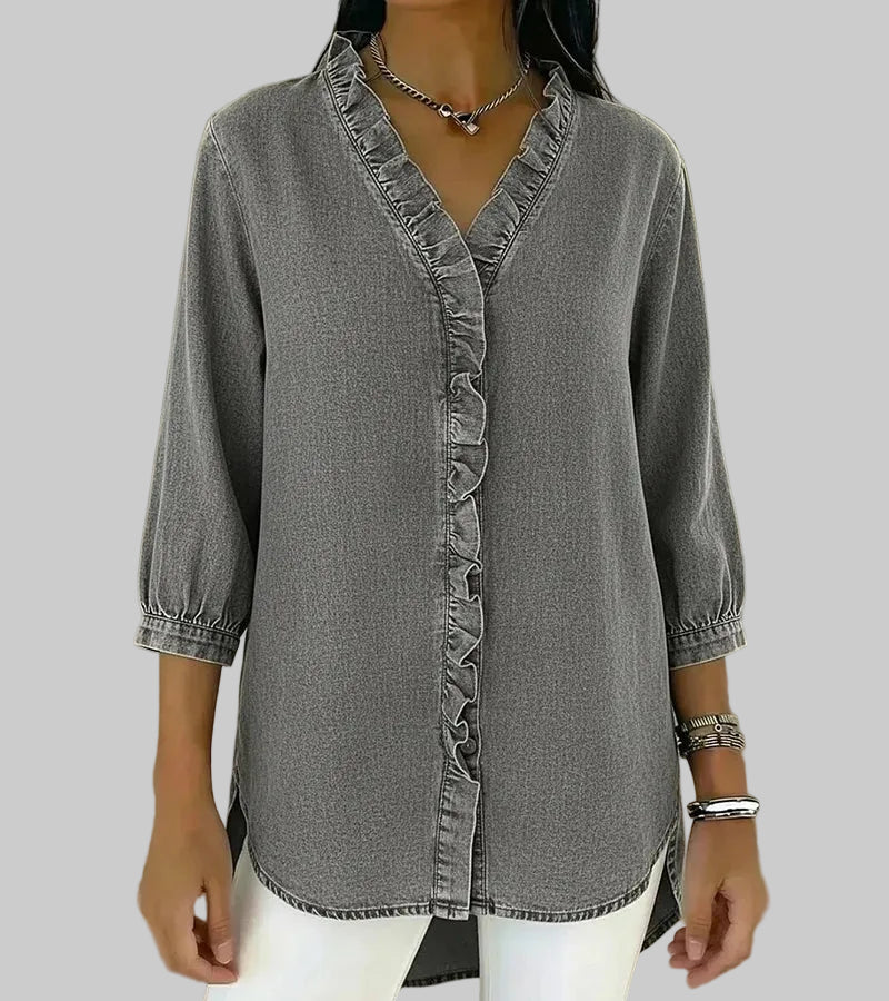 Zara | Women's Ruffle V-Neck 3/4 Sleeve Blouse