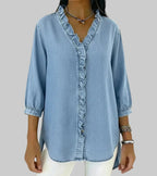 Zara | Women's Ruffle V-Neck 3/4 Sleeve Blouse