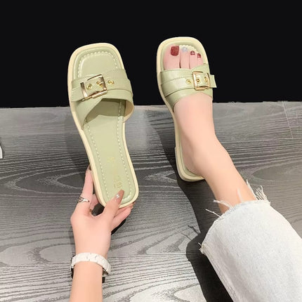 Stylish Outdoor PU Slippers with Gold Buckle – All-Season Comfort | Model 221