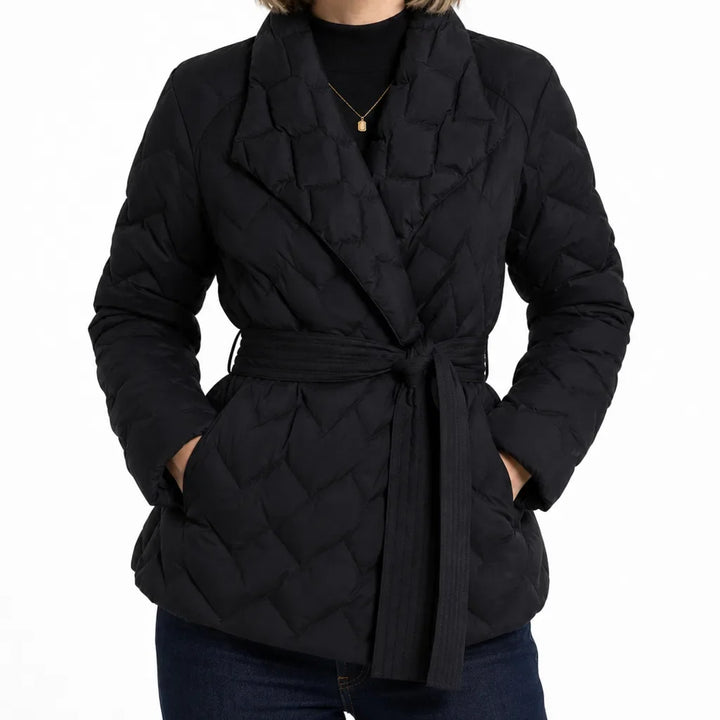 Autumn Quilted Jacket Women Belted Wrap Coat Shawl Collar