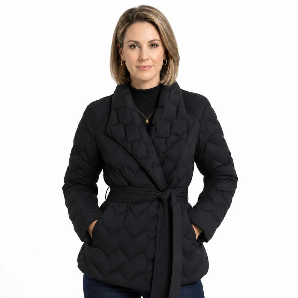 Women’s Quilted Wrap Jacket with Belted Waist