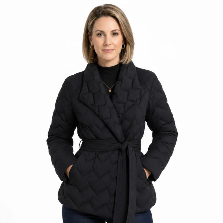 Women’s Quilted Wrap Jacket with Belted Waist