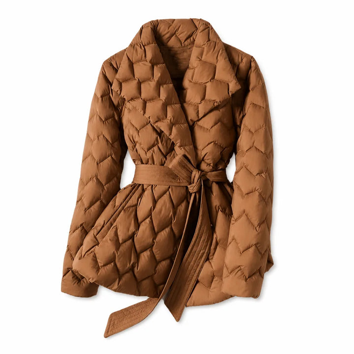 Autumn Quilted Jacket Women Belted Wrap Coat Shawl Collar